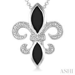 Silver Fleur De Lis Gemstone & Diamond Pendant