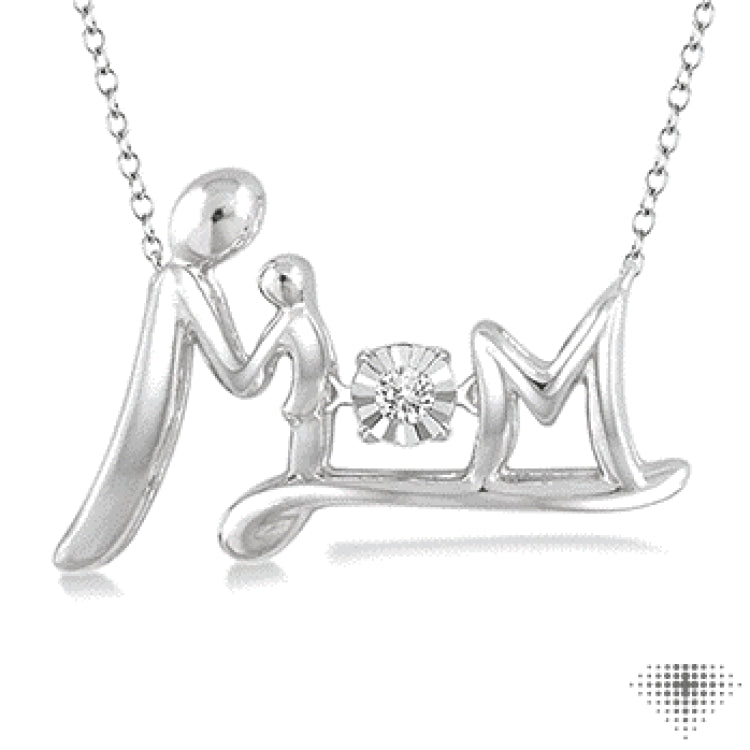 Silver Mom & Child Emotion Diamond Pendant