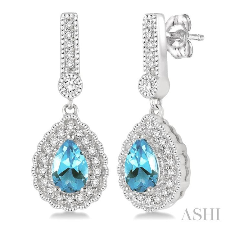 Pear Shape Gemstone & Halo Diamond Earrings