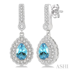 Pear Shape Gemstone & Halo Diamond Earrings