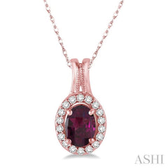 Oval Shape Gemstone & Halo Diamond Pendant