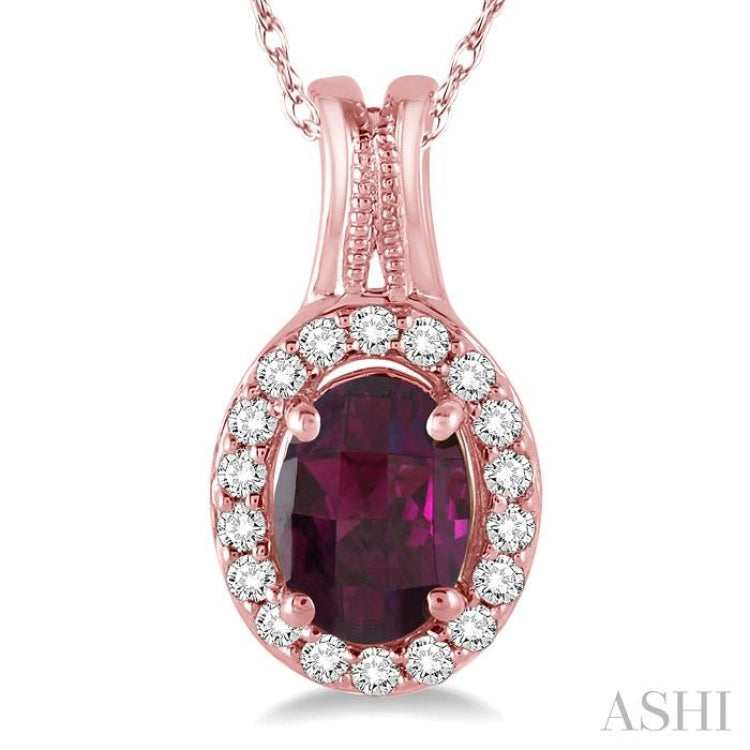 Oval Shape Gemstone & Halo Diamond Pendant