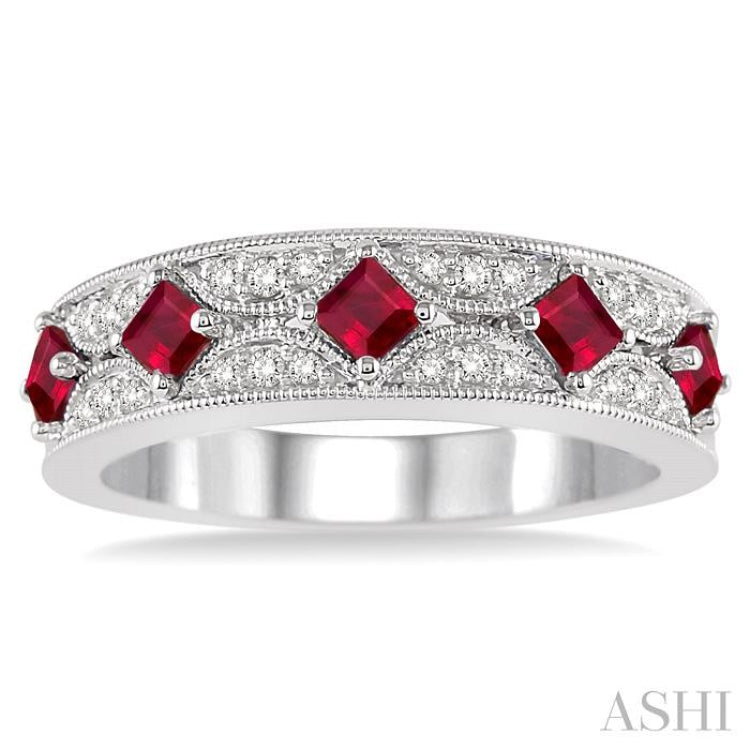 Princess Shape Gemstone & Diamond Fashion Band