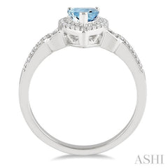 7x5 MM Pear Shape Aquamarine and 1/6 Ctw Round Cut Diamond Ring in 10K White Gold