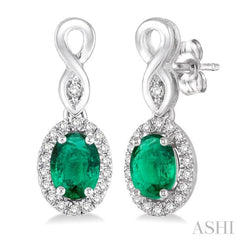 Oval Shape Gemstone & Halo Diamond Earrings