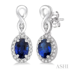 Oval Shape Gemstone & Halo Diamond Earrings