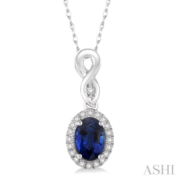 Oval Shape Gemstone & Halo Diamond Pendant