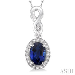 Oval Shape Gemstone & Halo Diamond Pendant