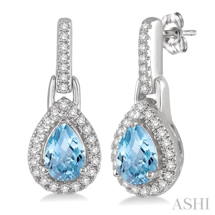 Pear Shape Gemstone & Halo Diamond Earrings