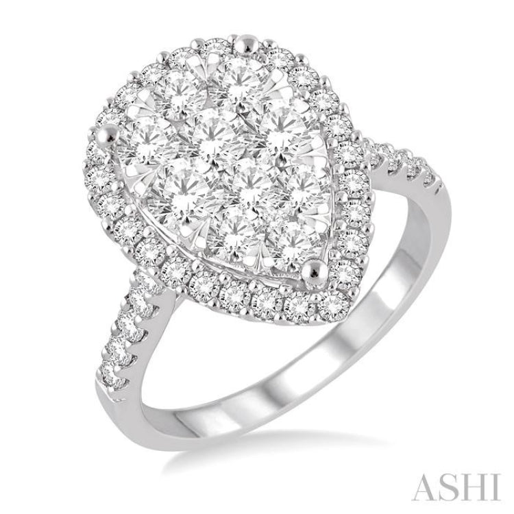 Pear Shape Halo Lovebright Essential Diamond Engagement Ring