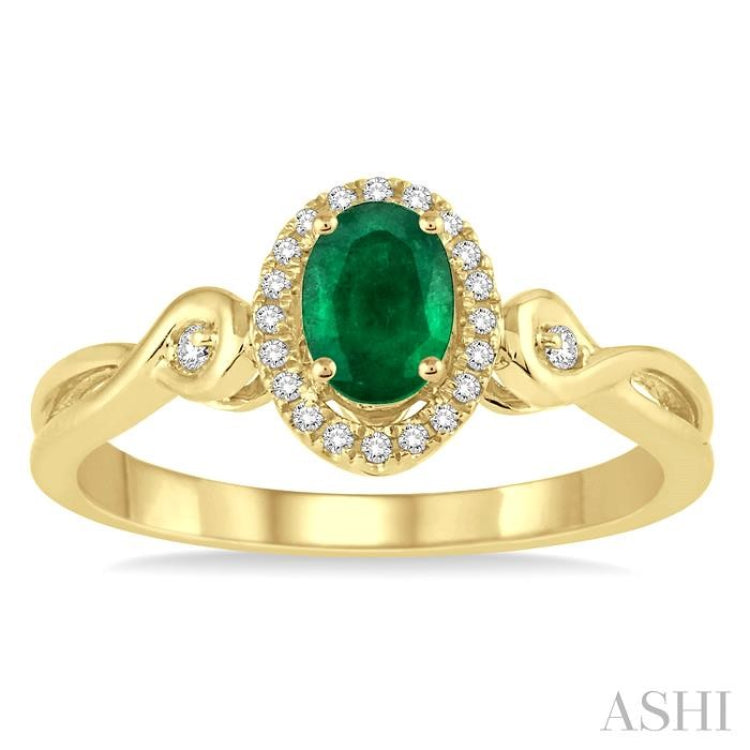 6x4 MM Oval Cut Emerald and 1/10 ctw Round Cut Diamond Ring in 10K Yellow Gold