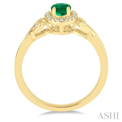 6x4 MM Oval Cut Emerald and 1/10 ctw Round Cut Diamond Ring in 10K Yellow Gold