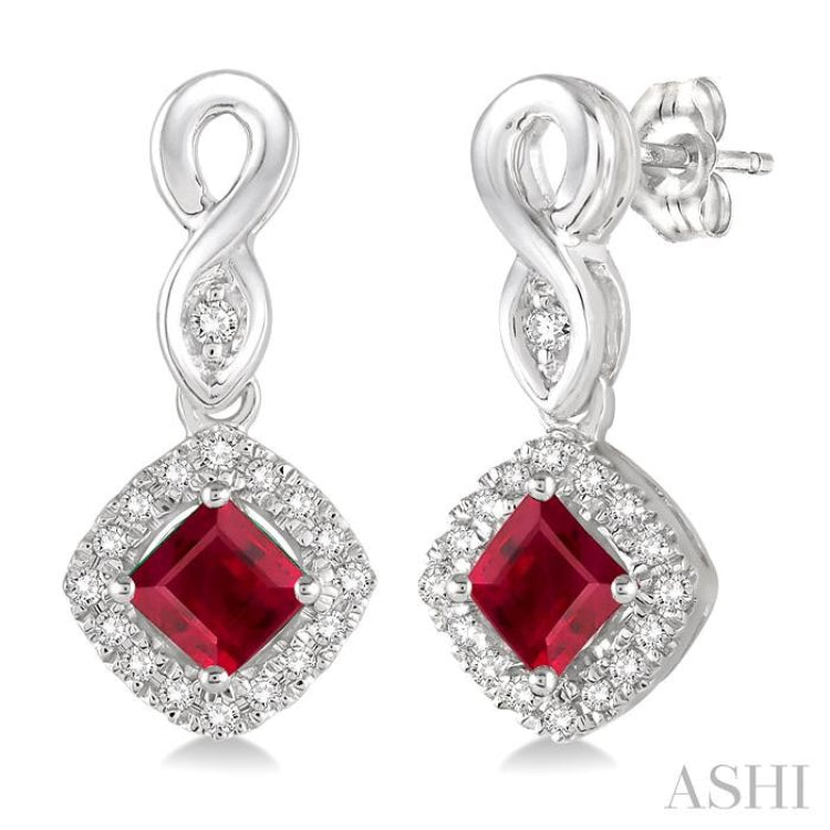 Cushion Shape Gemstone & Halo Diamond Earrings