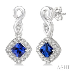 Cushion Shape Gemstone & Halo Diamond Earrings