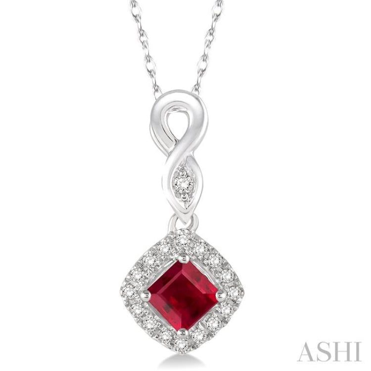 Cushion Shape Gemstone & Halo Diamond Pendant