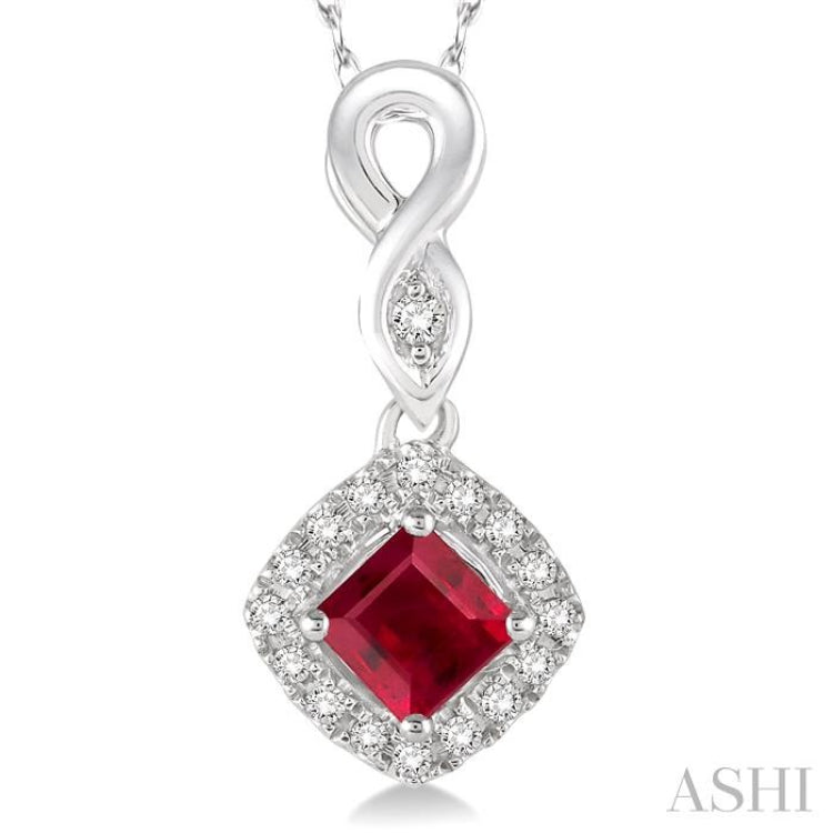 Cushion Shape Gemstone & Halo Diamond Pendant