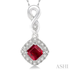 Cushion Shape Gemstone & Halo Diamond Pendant