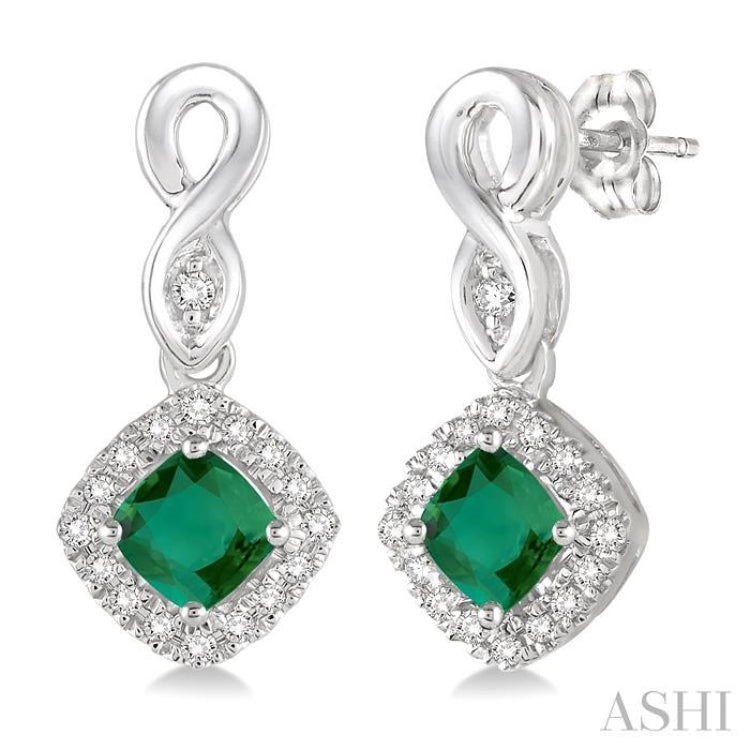 Cushion Shape Gemstone & Halo Diamond Earrings