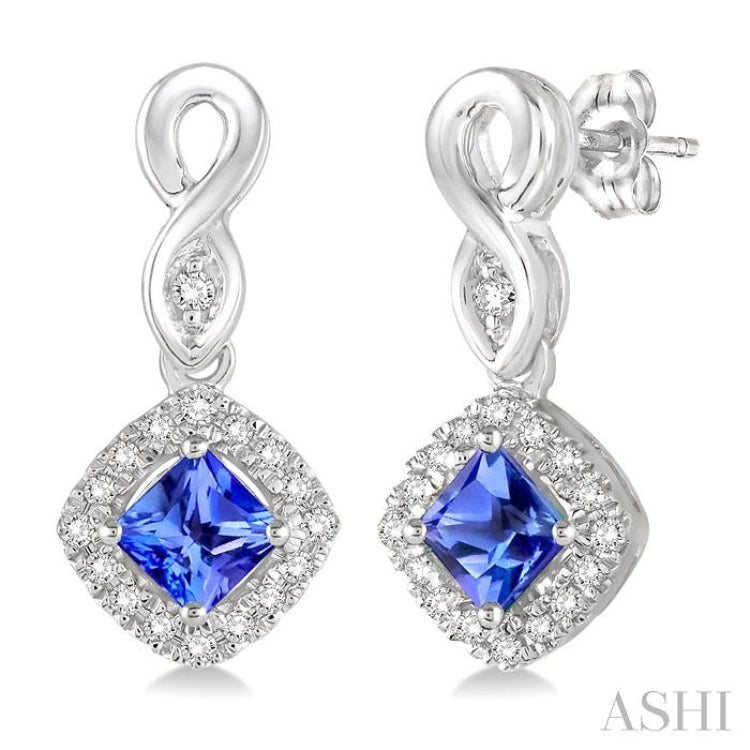 Cushion Shape Gemstone & Halo Diamond Earrings