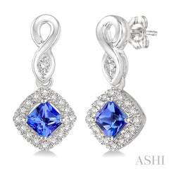 Cushion Shape Gemstone & Halo Diamond Earrings