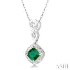 Cushion Shape Gemstone & Halo Diamond Pendant