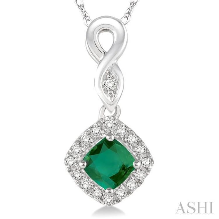 Cushion Shape Gemstone & Halo Diamond Pendant