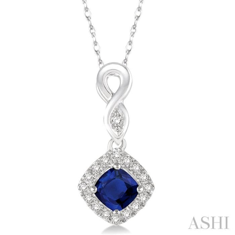 Cushion Shape Gemstone & Halo Diamond Pendant