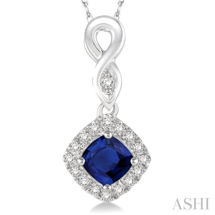 Cushion Shape Gemstone & Halo Diamond Pendant