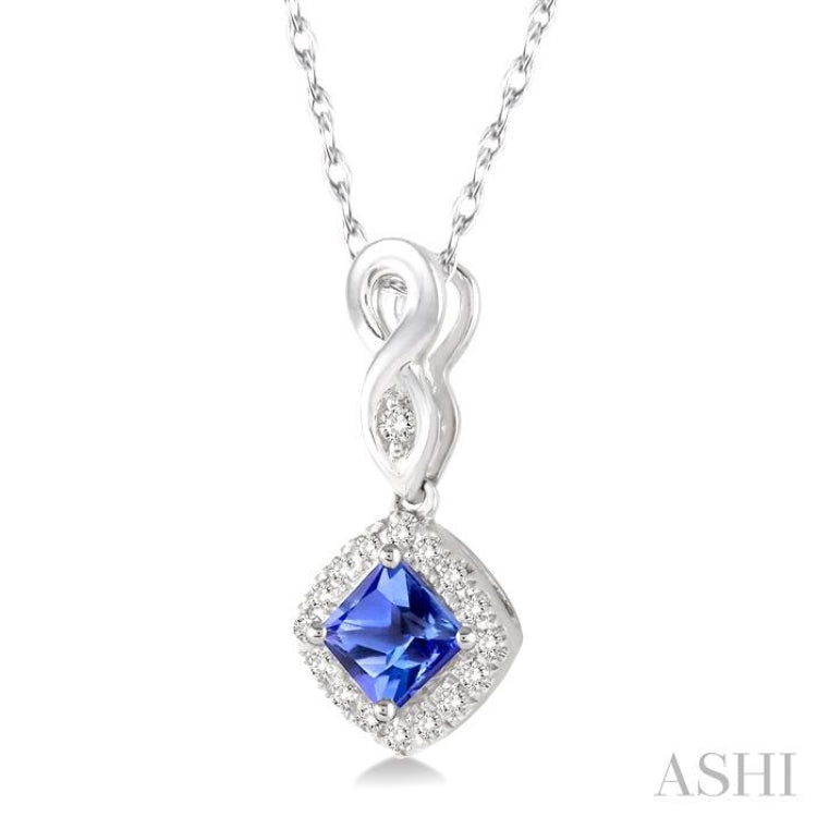 Cushion Shape Gemstone & Halo Diamond Pendant