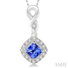 Cushion Shape Gemstone & Halo Diamond Pendant