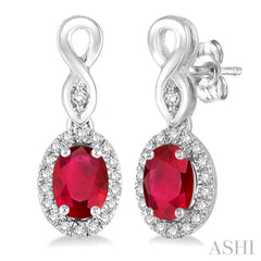 Oval Shape Gemstone & Halo Diamond Earrings