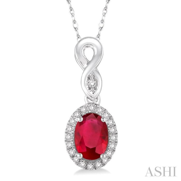 Oval Shape Gemstone & Halo Diamond Pendant