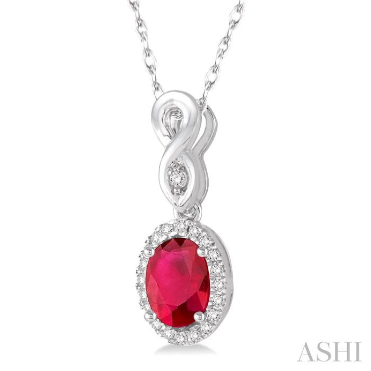 Oval Shape Gemstone & Halo Diamond Pendant