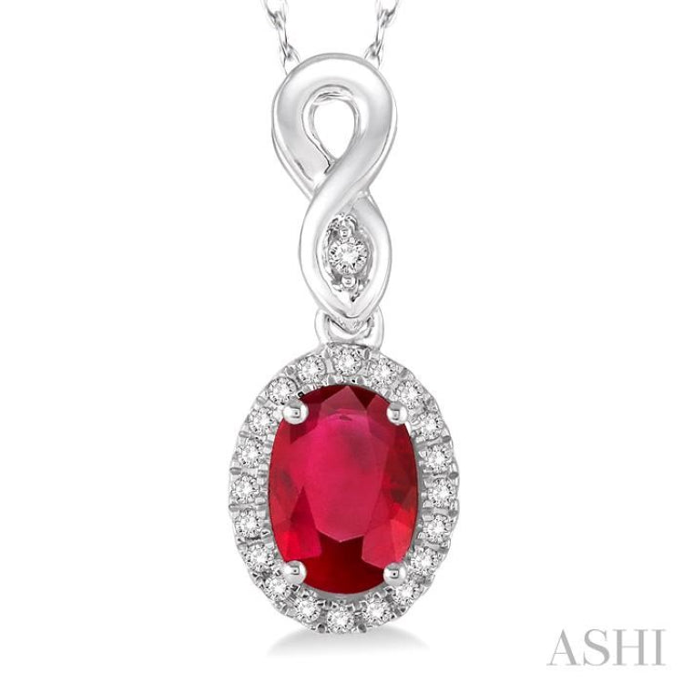 Oval Shape Gemstone & Halo Diamond Pendant