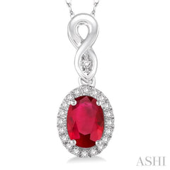 Oval Shape Gemstone & Halo Diamond Pendant