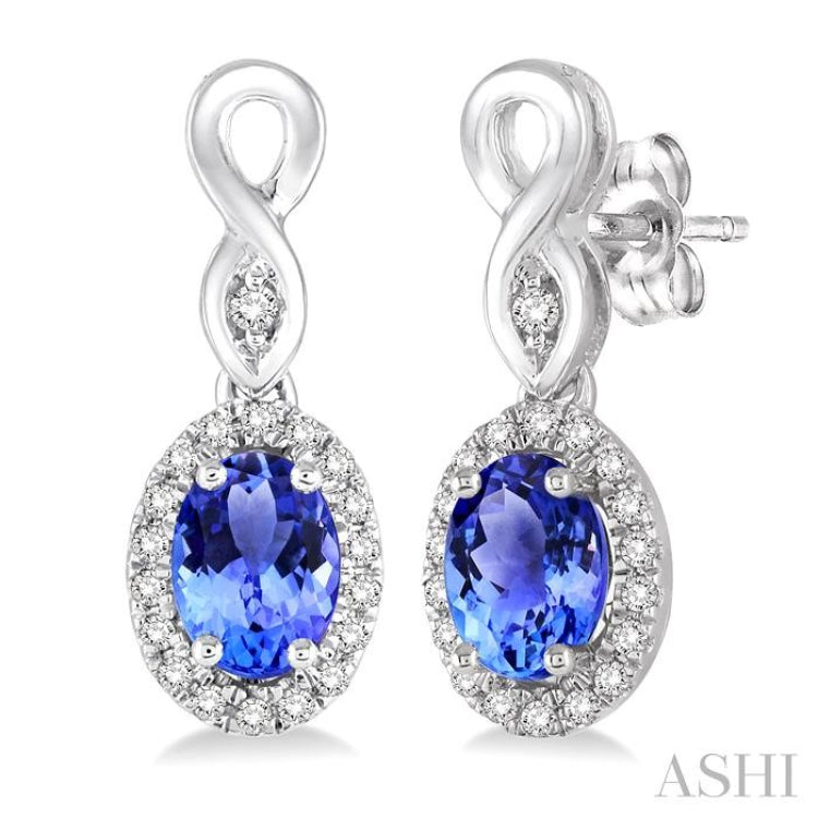 Oval Shape Gemstone & Halo Diamond Earrings