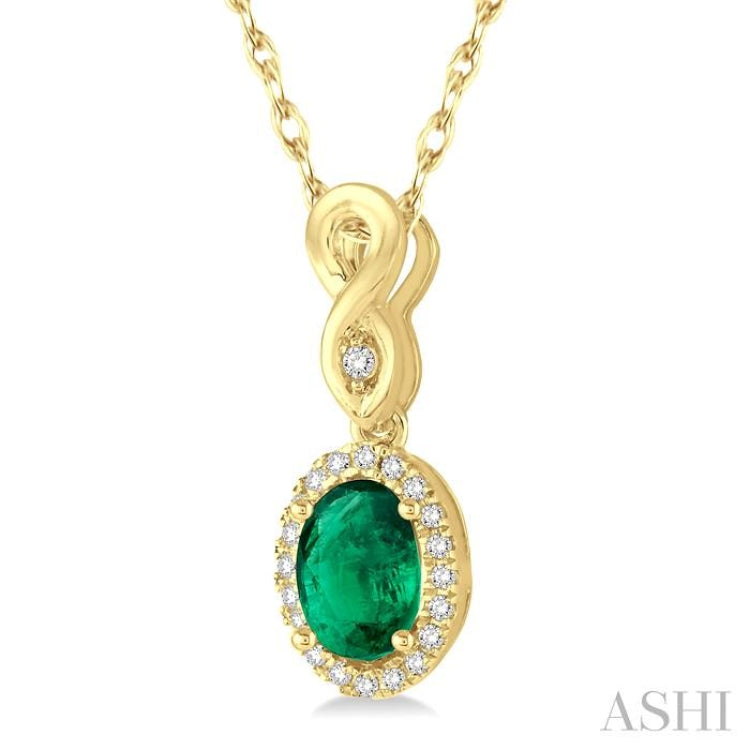 Oval Shape Gemstone & Halo Diamond Pendant