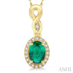 Oval Shape Gemstone & Halo Diamond Pendant