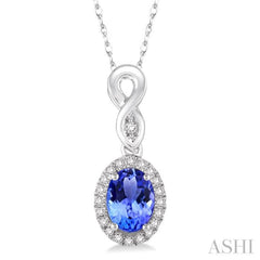 Oval Shape Gemstone & Halo Diamond Pendant