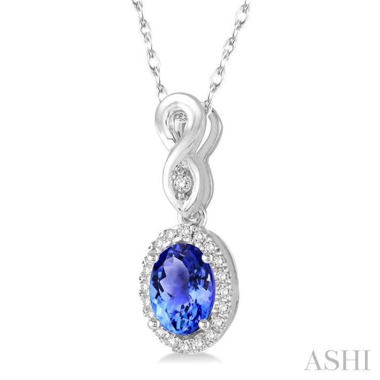 Oval Shape Gemstone & Halo Diamond Pendant