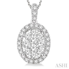 Oval Shape Halo Lovebright Essential Diamond Pendant