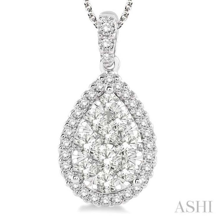 Pear Shape Halo Lovebright Essential Diamond Pendant