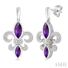 Silver Fleur De Lis Gemstone & Diamond Earrings