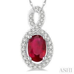 Oval Shape Gemstone & Halo Diamond Pendant