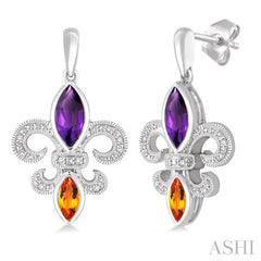 Silver Fleur De Lis Gemstone & Diamond Earrings