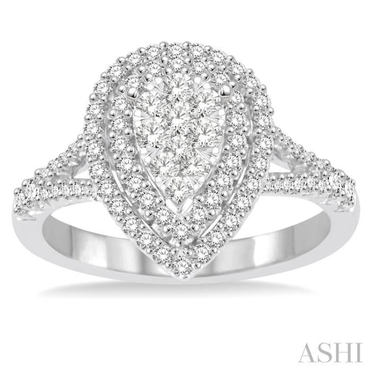 Pear Shape Halo Lovebright Diamond Engagement Ring