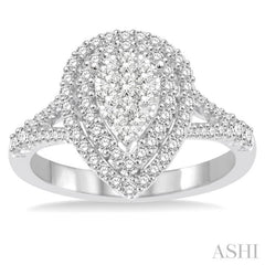 Pear Shape Halo Lovebright Diamond Engagement Ring