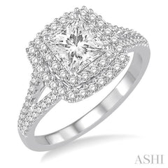 Princess Shape Semi-Mount Halo Diamond Engagement Ring