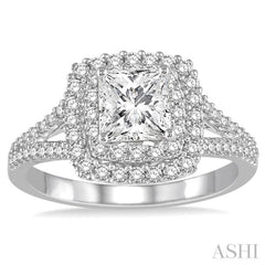 Princess Shape Semi-Mount Halo Diamond Engagement Ring