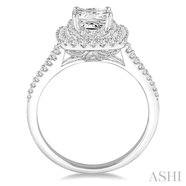 Princess Shape Semi-Mount Halo Diamond Engagement Ring